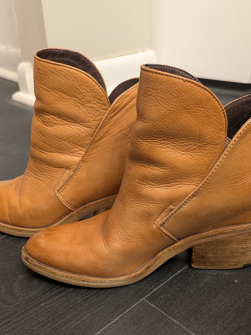 Women's Tan Leather Ankle Boots - Classic Slip-On Style